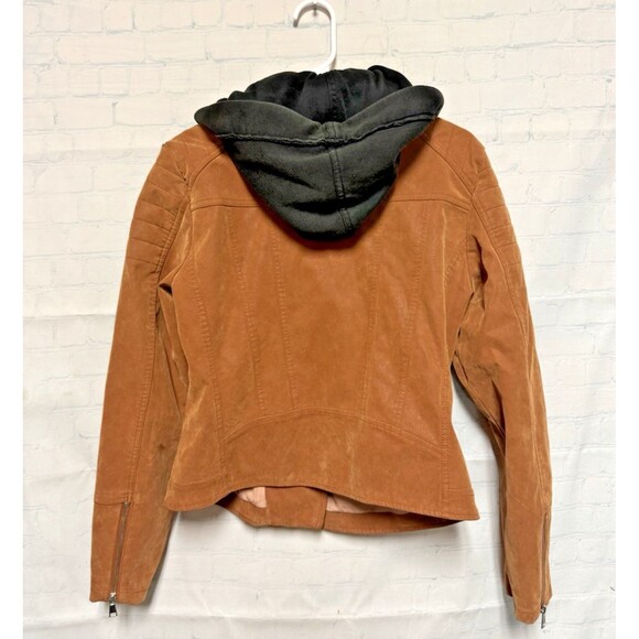 We The Free People Women’s Medium black Hood Tan Camel Vegan Leather Moto Jacket - Picture 5 of 9